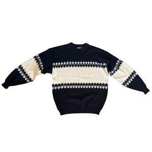Vintage Sears Acrylic Sweater Mens Size XL 90s Blue White Nordic Argyle